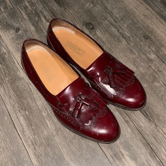 Salvatore Farragamo vintage men's red leather tassel dress loafers 10.5 B